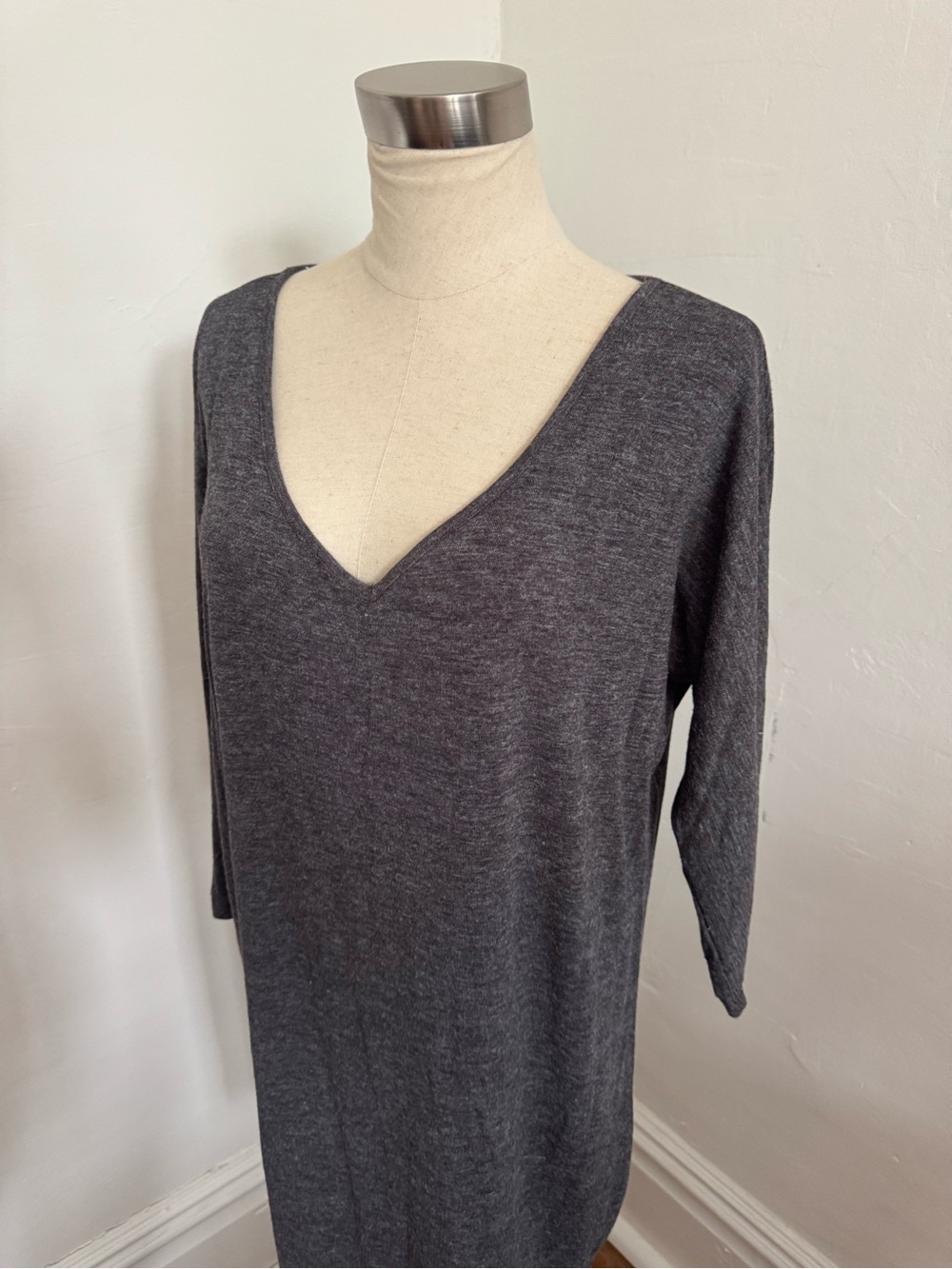 Old Navy Charcoal Gray Long Sleeve V-Neck Dress